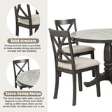 5 Piece Dining Set with Upholstered chairs - Brown/White