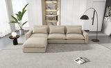 128" Chenille Cloud Sofa with Ottoman, Charging Ports and Three Back Pillows, Beige