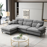 L shape Sectional Sofa with Cloud Chenille Fabric and Ottoman - Gray