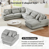 129" Oversized U-shaped Sofa Sectional in Soft Corduroy with a Chaise Lounge , Grey