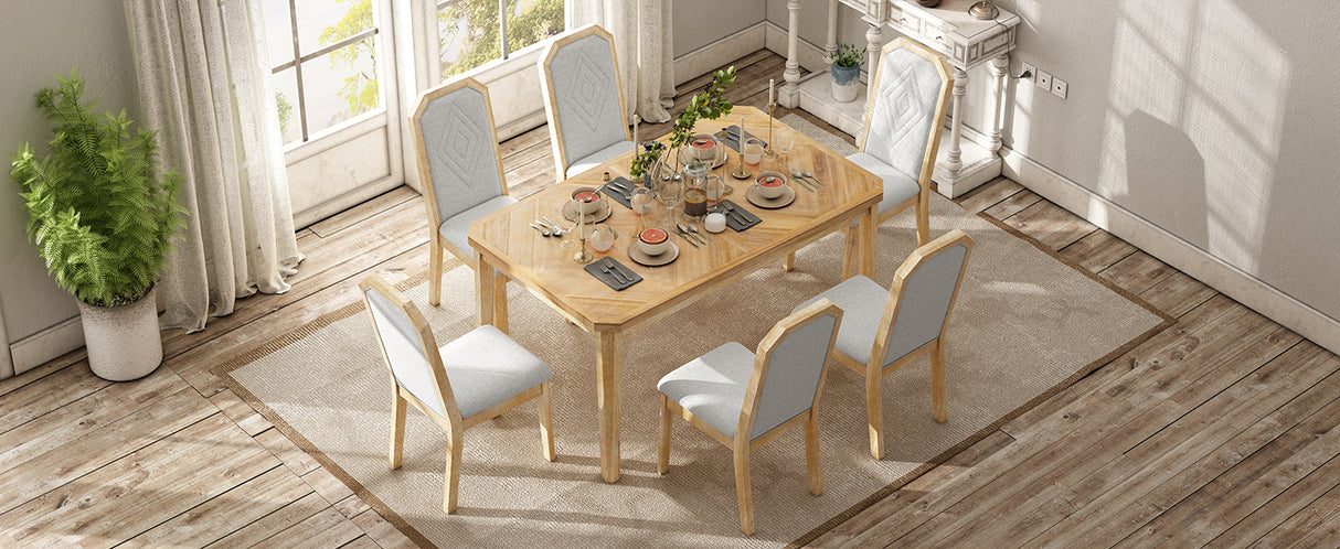 TREXM 7-Piece Farmhouse Dining Set With 6 high-back Chairs f (Natural Wood Wash)