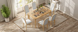 TREXM 7-Piece Farmhouse Dining Set With 6 high-back Chairs f (Natural Wood Wash)