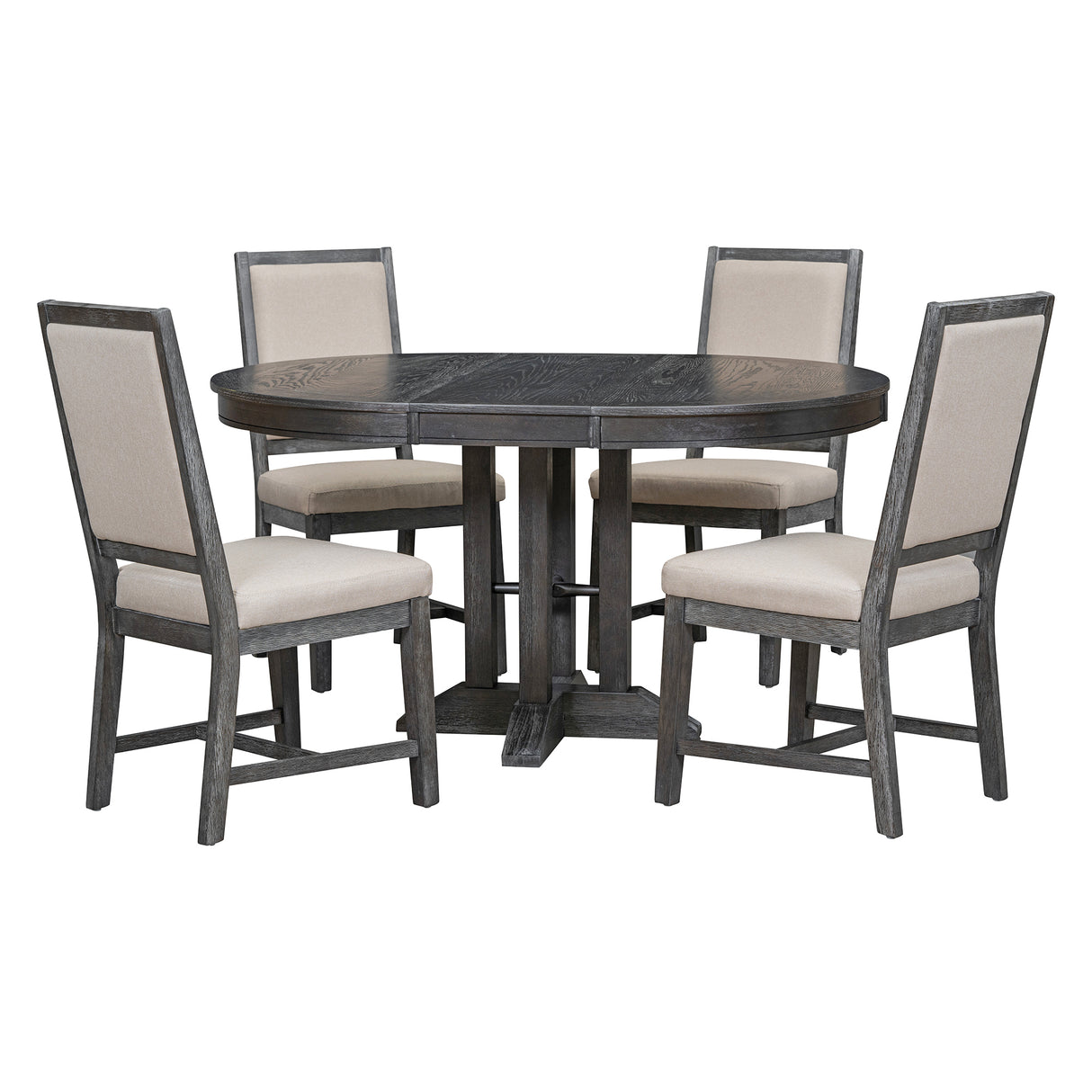 TREXM 5-Piece Dining Set With Extendable Table and 4 Upholstered Chairs (Black)