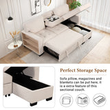 Sleeper Sofa Chaise with Storage  and USB Charger - Beige