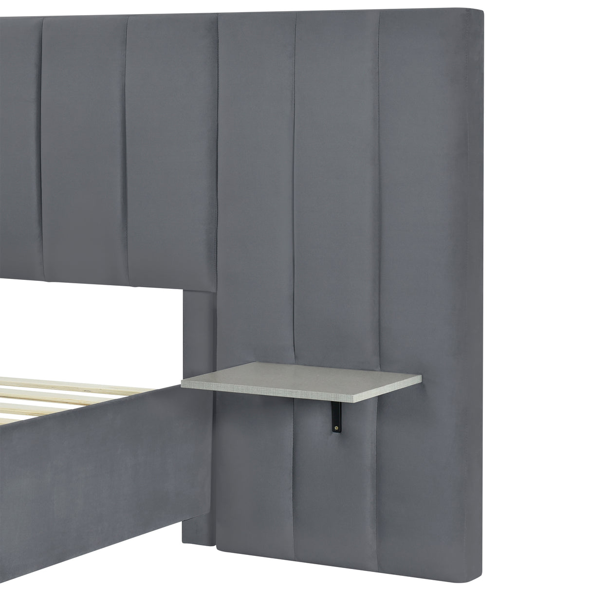 Queen Size Upholstered Platform Bed with Tall Headboard, Gray