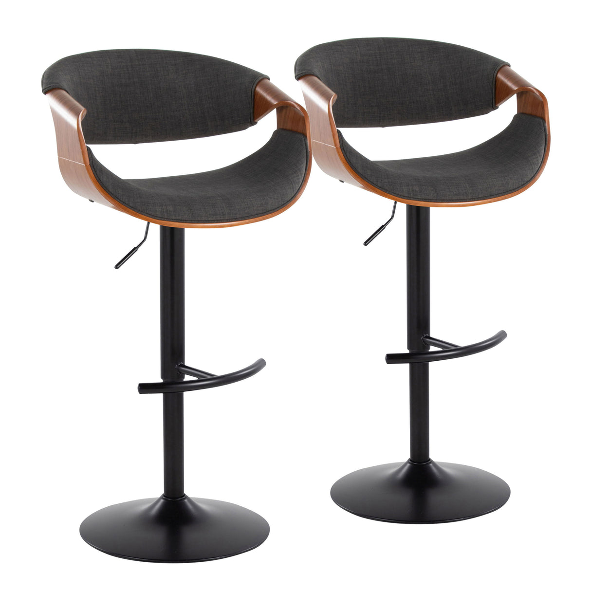 Curvo - Mid Century Modern Adjustable Barstool With Swivel & Rounded T Footrest (Set of 2)