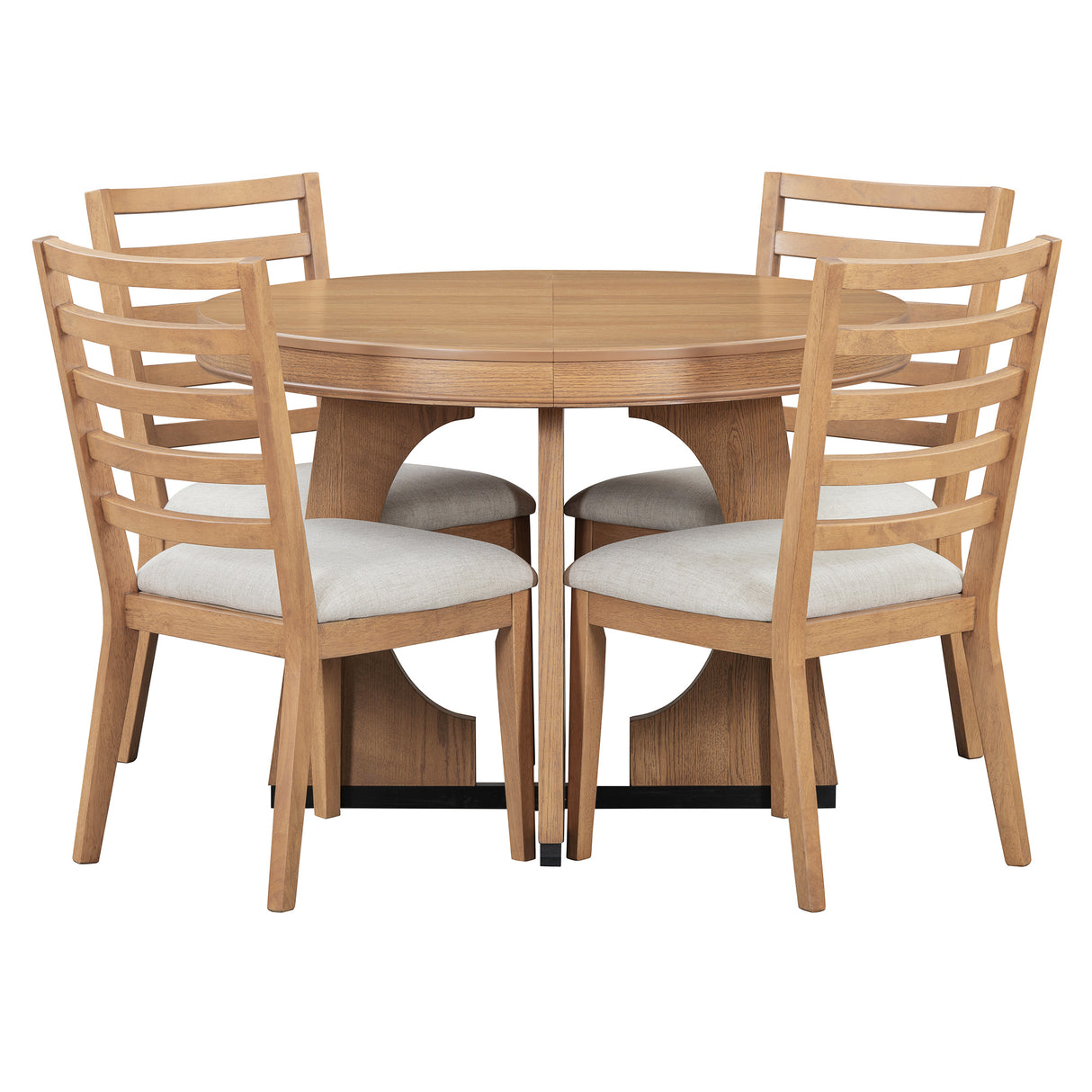 TREXM 5-Piece Dining Set With Table, 16-inch Leaf and 4 Upholstered Chairs (Natural)