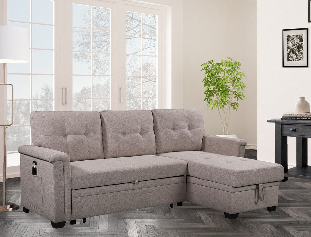 Nathan - Reversible Sleeper Sectional Sofa With Storage Chaise, USB Charging Ports And Pocket