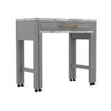 Faux marble Light Gray Counter Height Table with Extension, Drawer and 2 Nested Stools