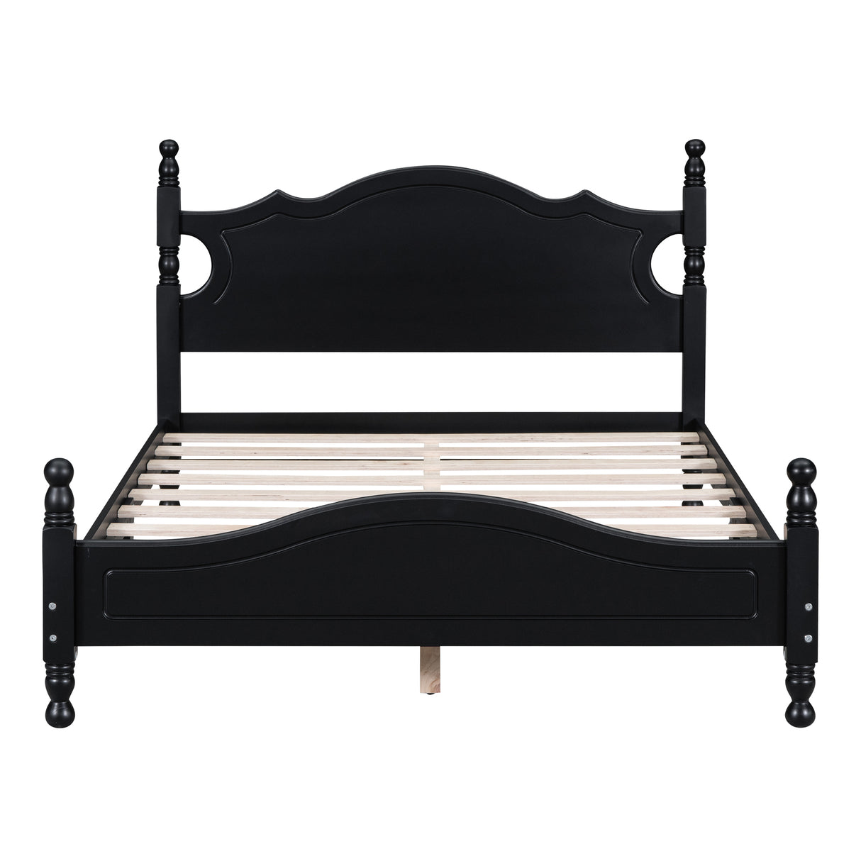 Full Size Wood Platform Bed With Slat Support, Black