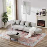 107" Contemporary Sofa with a Round Storage Ottoman and Three Removable Pillows - Grey