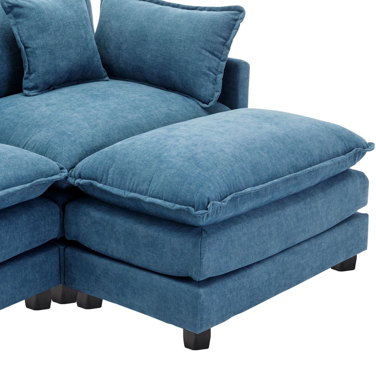 112.2" Chenille Upholstered Sofa with Ottoman and 5 Pillows - Blue