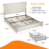 King Size Bed with Upholstered Headboard and 4 Storage Drawers - Beige