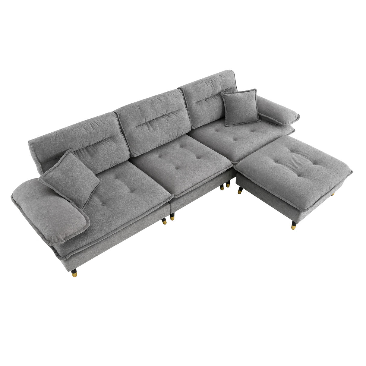 L shape Sectional Sofa with Cloud Chenille Fabric and Ottoman - Gray