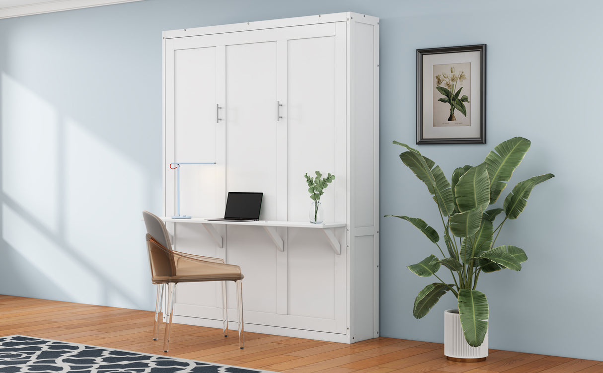 Full Size Murphy Bed with Desk Combo, White