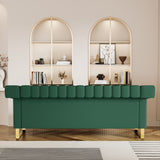 Modern PU Leather Sofa with Gold Accents - Green