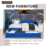 Upholstered Twin Size Daybed Bed Frame (Corner Bed) With Trundle, Velvet Fabric, Studding Design, No Box Spring Required