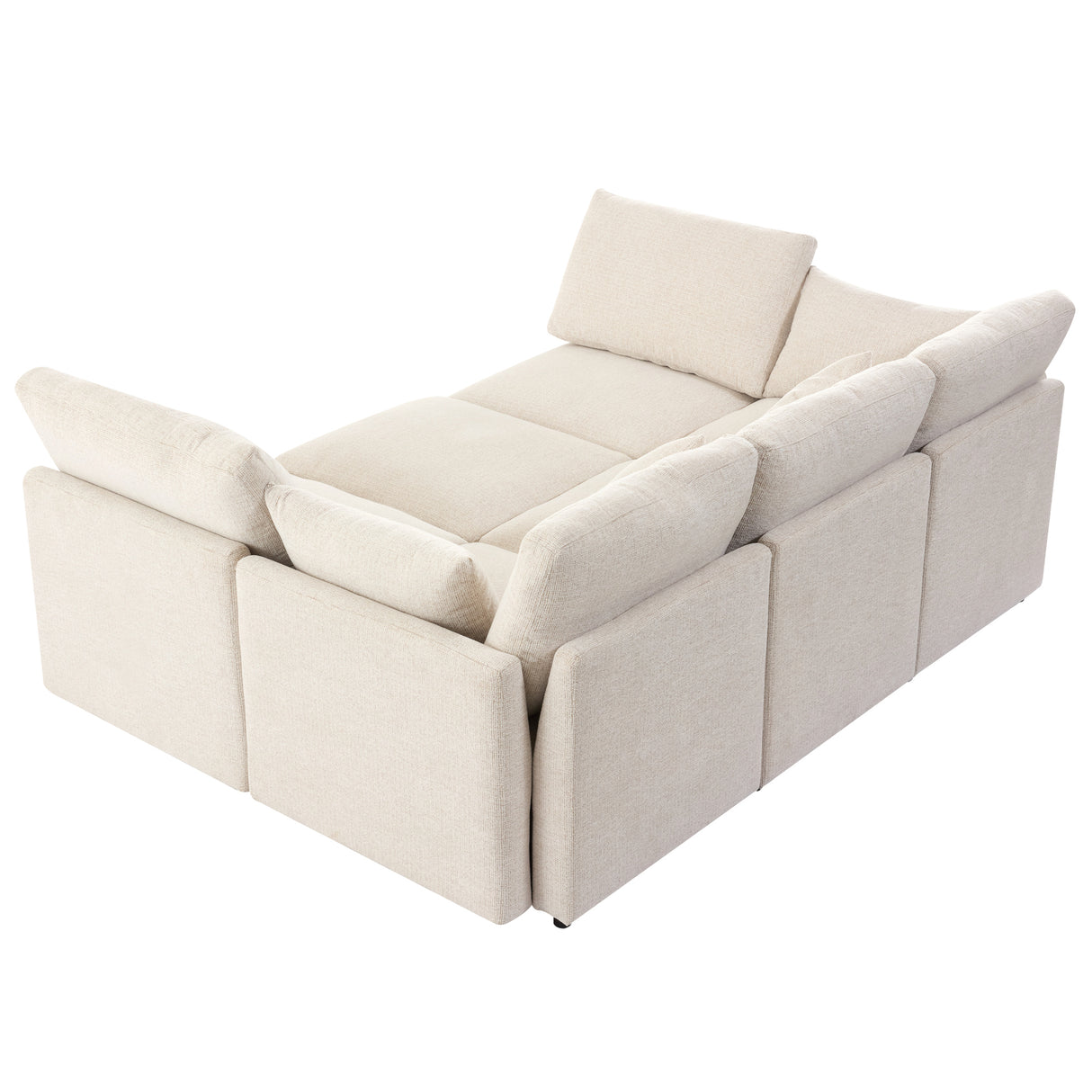 85.4" Modular Sectional Sofa with a Movable Ottoman and Two USB Ports, Beige