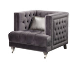 Hegio - Velvet Chair With 1 Toss Pillow - Gray