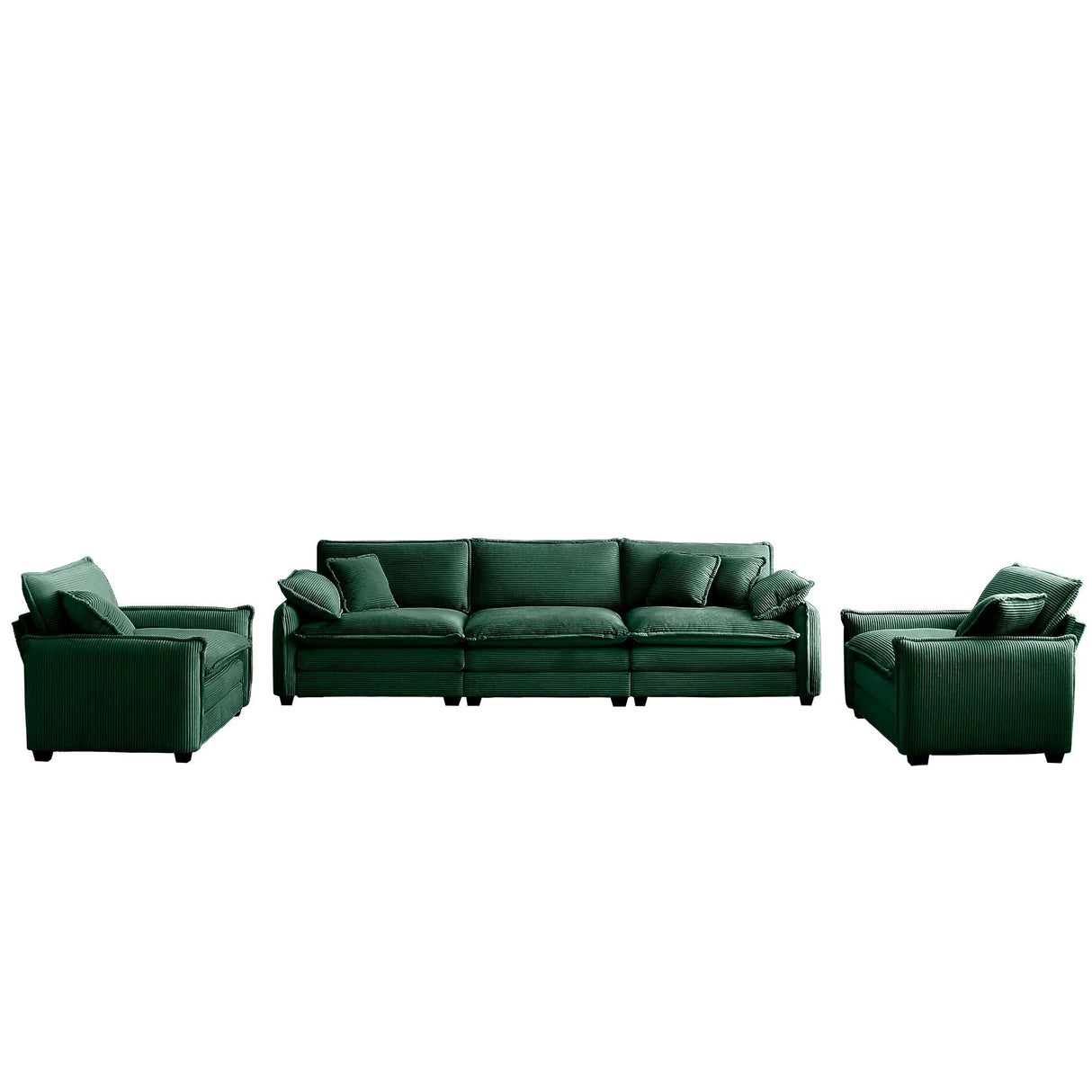 3 Piece Living Room Set in Corduroy Fabric - Green