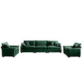 3 Piece Living Room Set in Corduroy Fabric - Green