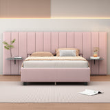 Queen Size Upholstered Platform Bed with Large Headboard - Velvet, Pink