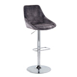 Diana - Contemporary Adjustable Barstool With Swivel With Rounded Rectangle Footrest (Set of 2) - Chrome / Gray