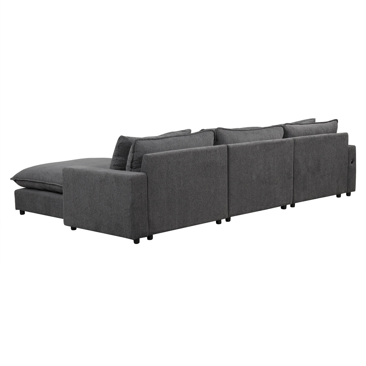 128" Chenille Cloud Sofa with Ottoman, Charging Ports and Three Back Pillows - Grey