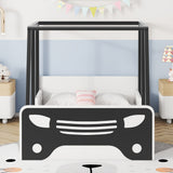 Twin Size Car-Shaped Bed With Roof, Wooden Twin Floor Bed With Wheels And Door Design, Montessori Inspired Bedroom