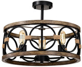 3 Light Drum Chandelier Farmhouse Chandelier Modern Pendant Light Fixtures For Kitchen Lighting Fixture For Dining Room, Foyer, Entry, Staircase, Hallway - Matte Black / Wood