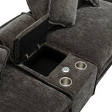 112.6" Chenille Upholstered Sofa with Two Ottomans, Two USB Ports, Two Cup Holders and Large Storage Box -Dark Gray