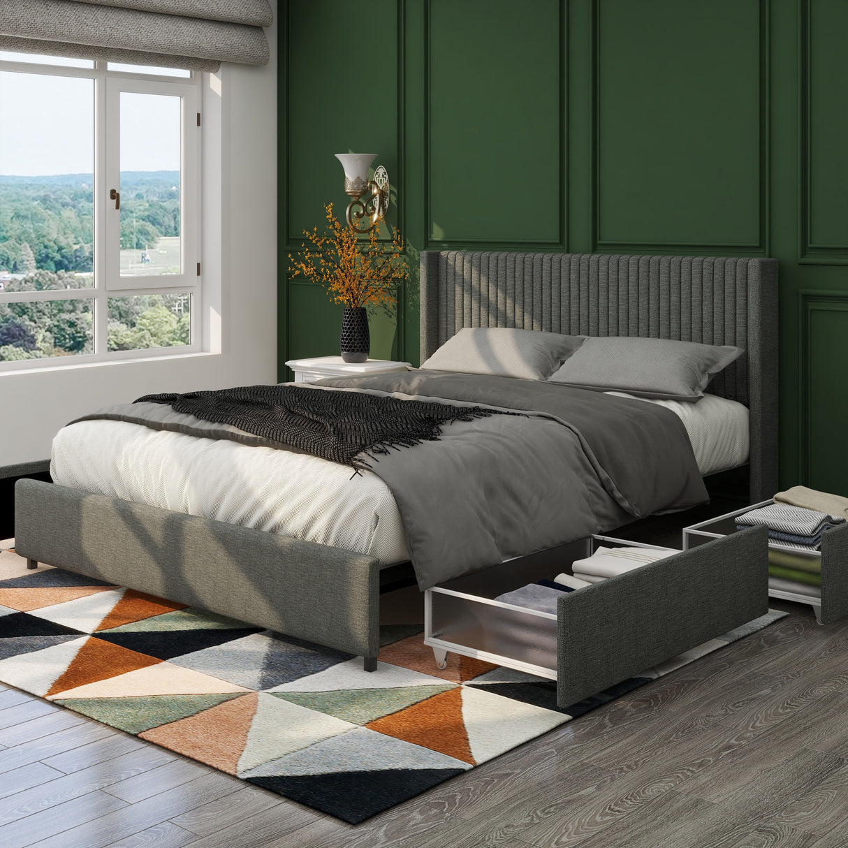 Anna - Upholstered Wingback Platform Bed With Patented 4 Drawers Storage