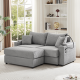 72.8" Modern Style Loveseat with Storage Space, Movable Ottoman, Two USB Ports, Two Cup Holders and Phone Holder - Gray