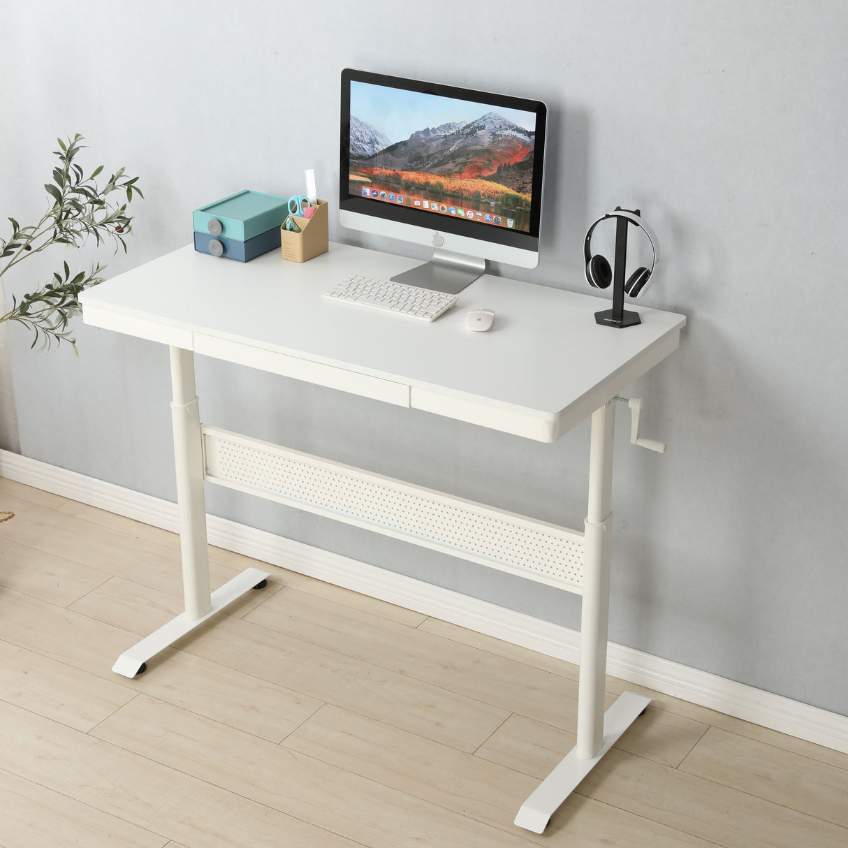 47.24" Standing Desk With Metal Drawer, Adjustable Height Stand Up Desk, Sit Stand Home Office Desk, Ergonomic Workstation - White