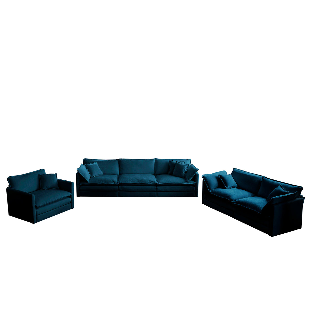 Modern Extra Deep Living Room Set Including Sofa, Love Seat and Chair - Blue Chenille