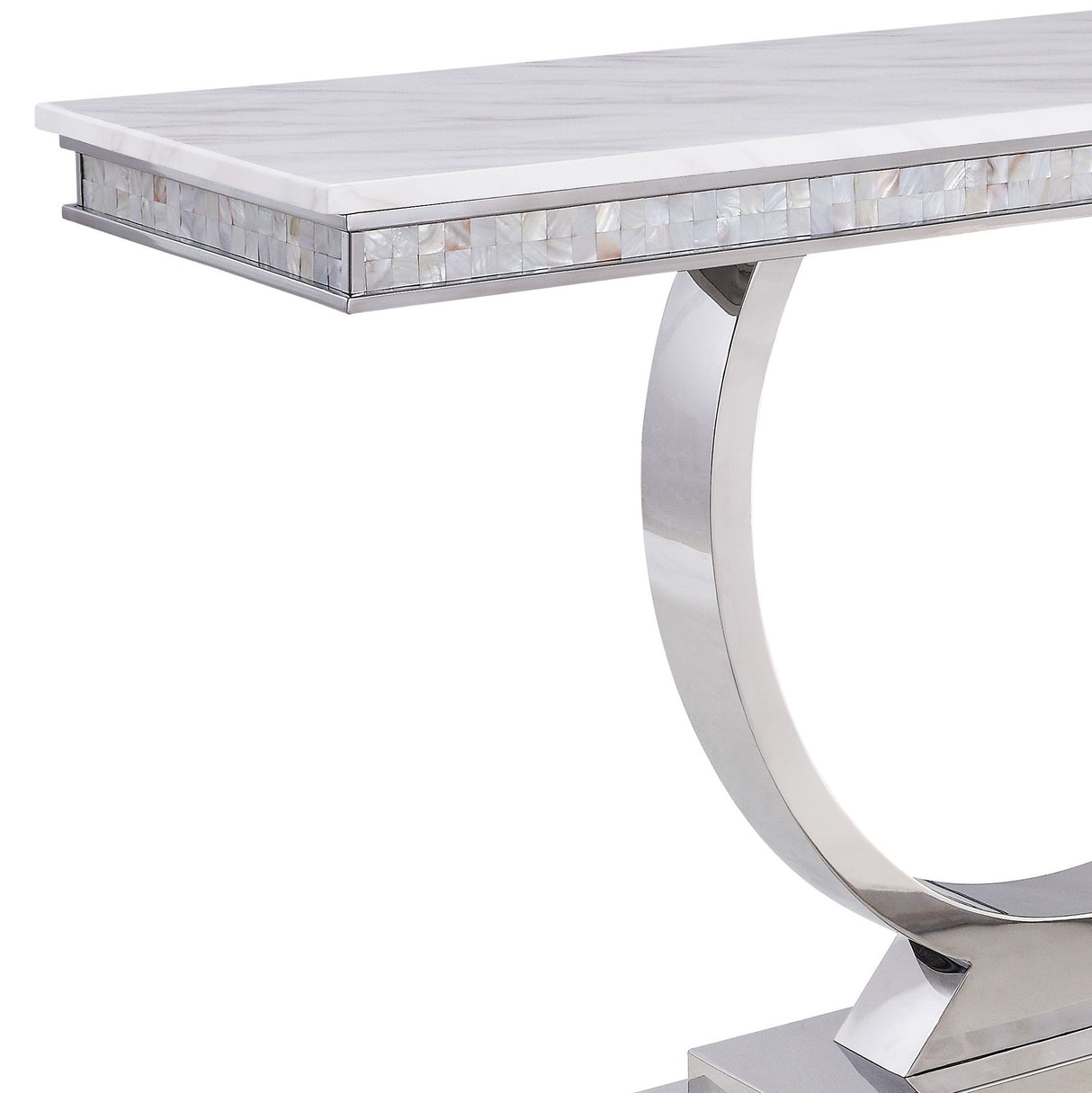 Zander - Printed Faux Marble Top Mirrored Sofa Table - Silver / White