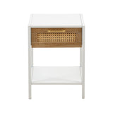 15.74" Rattan End Table With Drawer, Modern Nightstand, Metal Legs, Side Table For Living Room, Bedroom