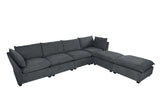 130" Linen Modular Sofa Sectional with Two Ottomans - Gray