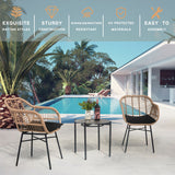 3 Piece Outdoor Wicker Bistro Style Table And 2 Chairs - Black / Natural