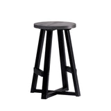 Rustic Distressed Solid Wood Round Dining Stool - Gray