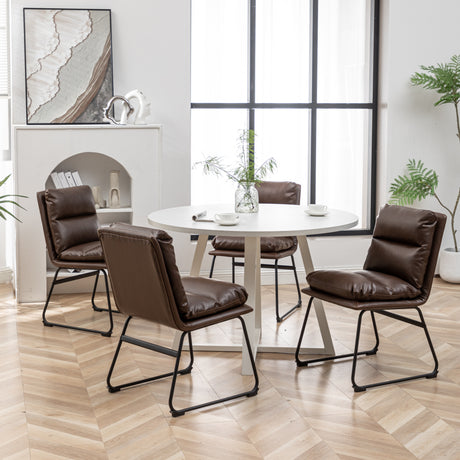 Innes 5-Piece Round Dining Set with 4 Stylish Chairs, Antique Brown/White