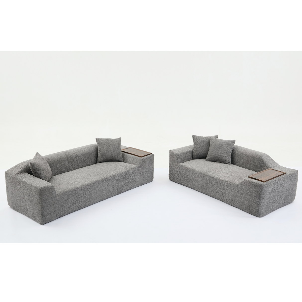 2 Piece Boucle Cloud Living Room Set with 2 Trays - Dark Gray