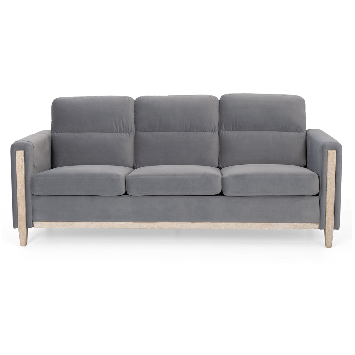 Comfortable Solid Wood Sofa with Soft Cushions - Gray