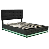 Queen Tufted Upholstered Platform Bed with Hydraulic Storage System with LED Lights and USB charger, Black