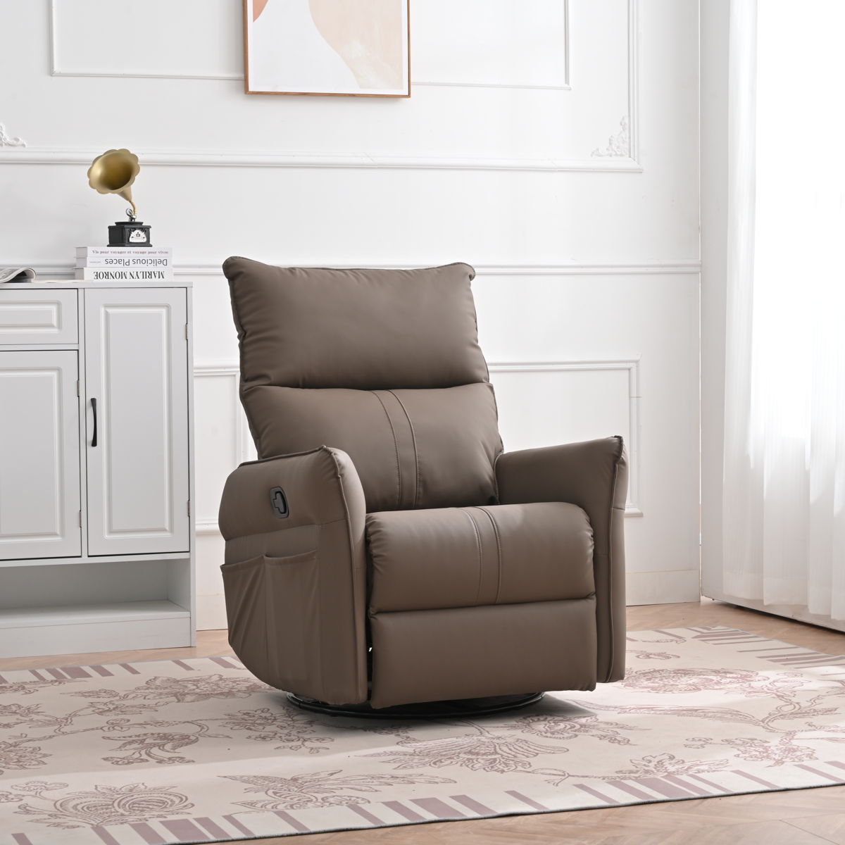 Rocking Recliner Chair, 360 Degree Swivel Nursery Rocking Chair, Glider Chair, Modern Small Rocking Swivel Recliner Chair For Bedroom, Living Room Chair Home Theater Seat, Phone Holder