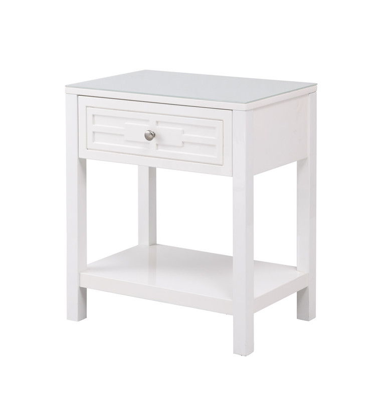 Dylan - Wooden End Side Table Nightstand With Glass Top And Drawer