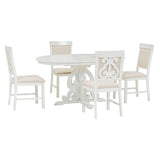 TREXM 5-Piece Retro Functional Dining Set with a 16-inch Leaf and 4 Upholstered Chairs (Antique White)