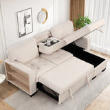 Sleeper Sofa Chaise with Storage  and USB Charger - Beige