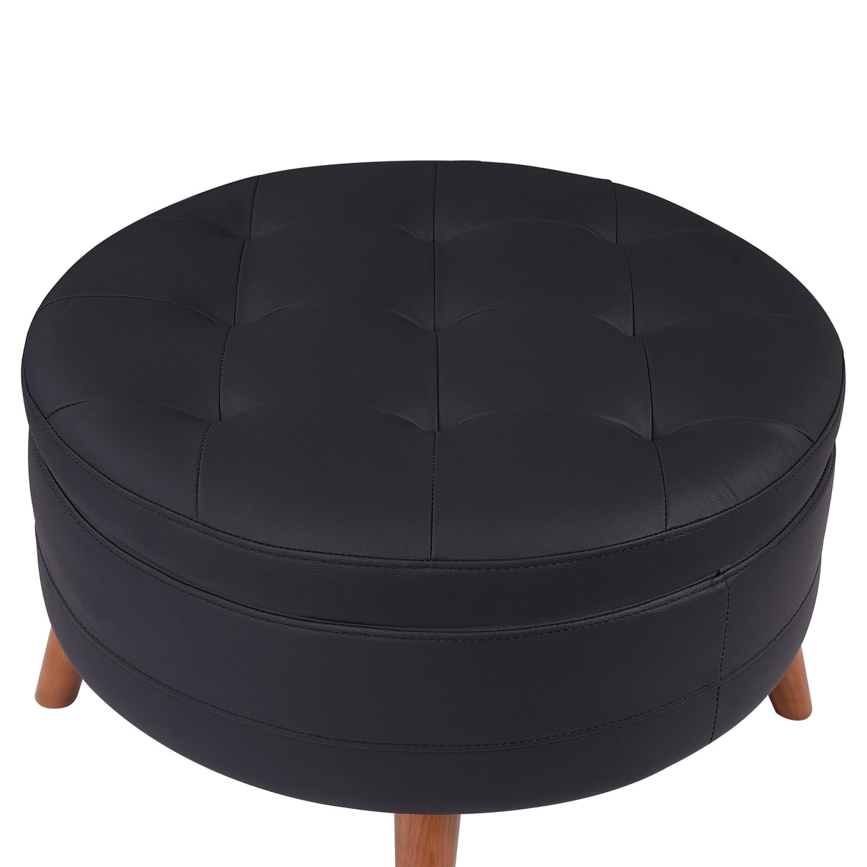 107" Contemporary Sofa with a Round Storage Ottoman and Three Removable Pillows - Black