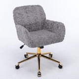 Office Chair, Artificial Rabbit Hair Home Office Chair With Golden Metal Base, Adjustable Desk Chair Swivel Office Chair, Vanity Chair